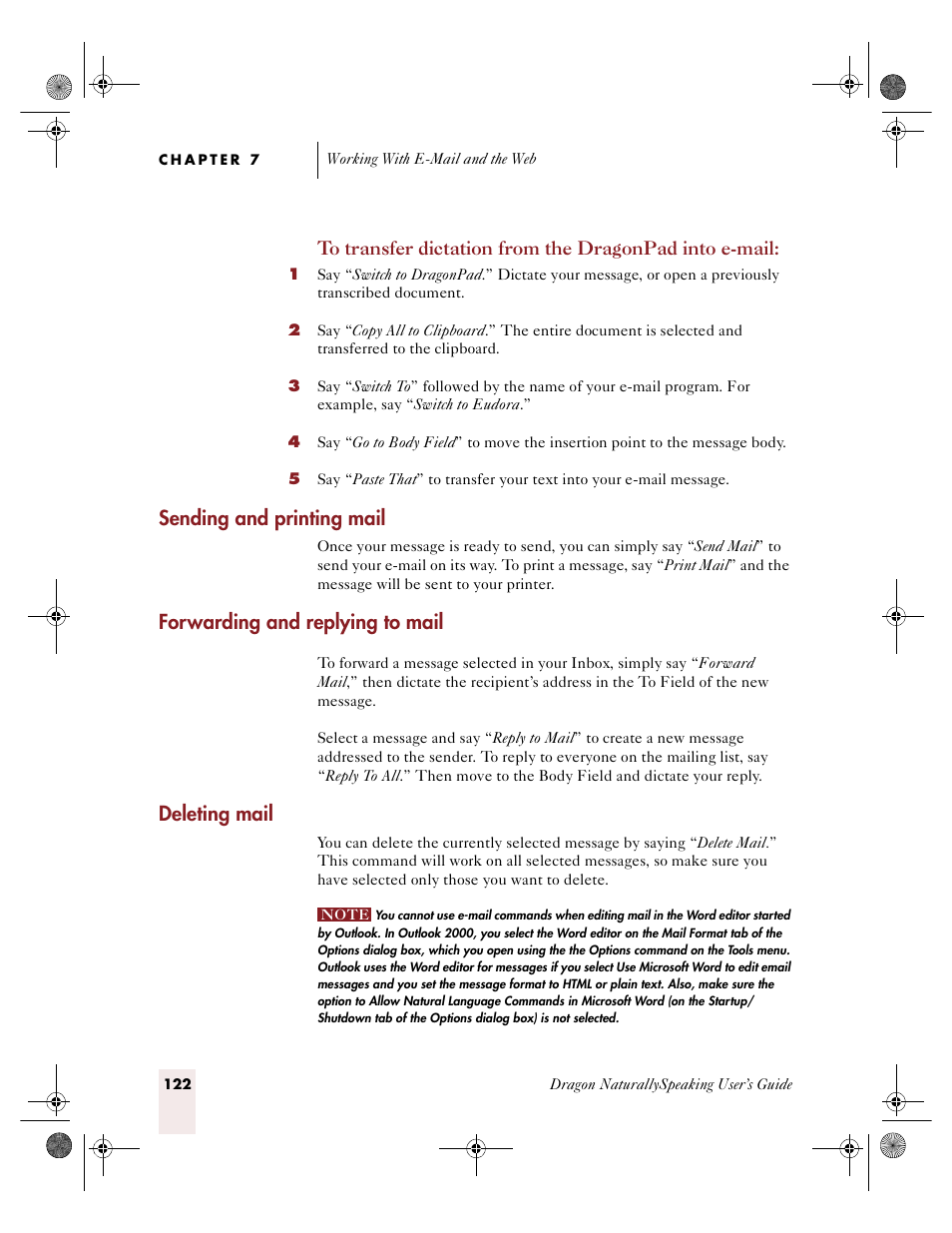 Sending and printing mail, Forwarding and replying to mail, Deleting mail | Sony ICD-R100VTP User Manual | Page 128 / 222