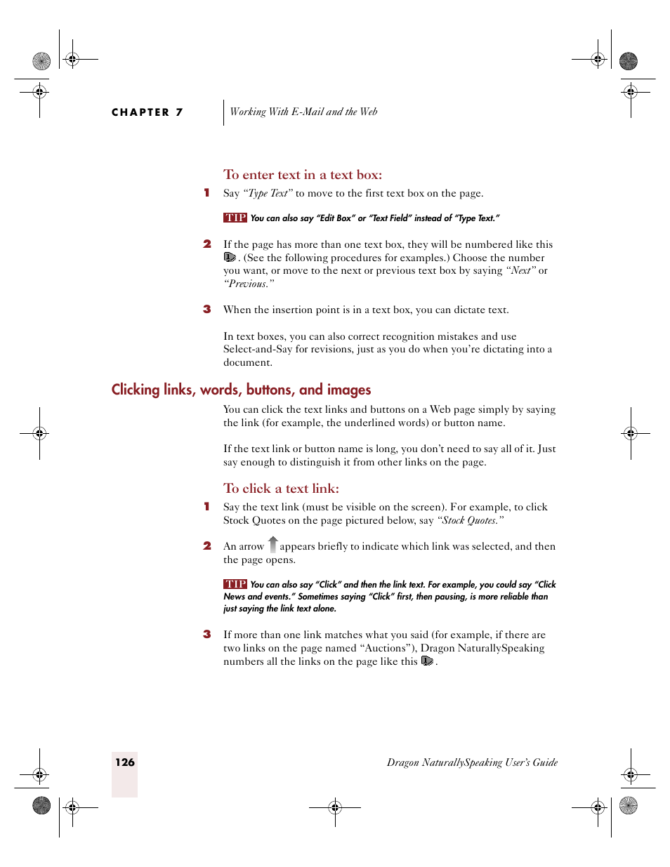 Clicking links, words, buttons, and images | Sony ICD-R100VTP User Manual | Page 132 / 222