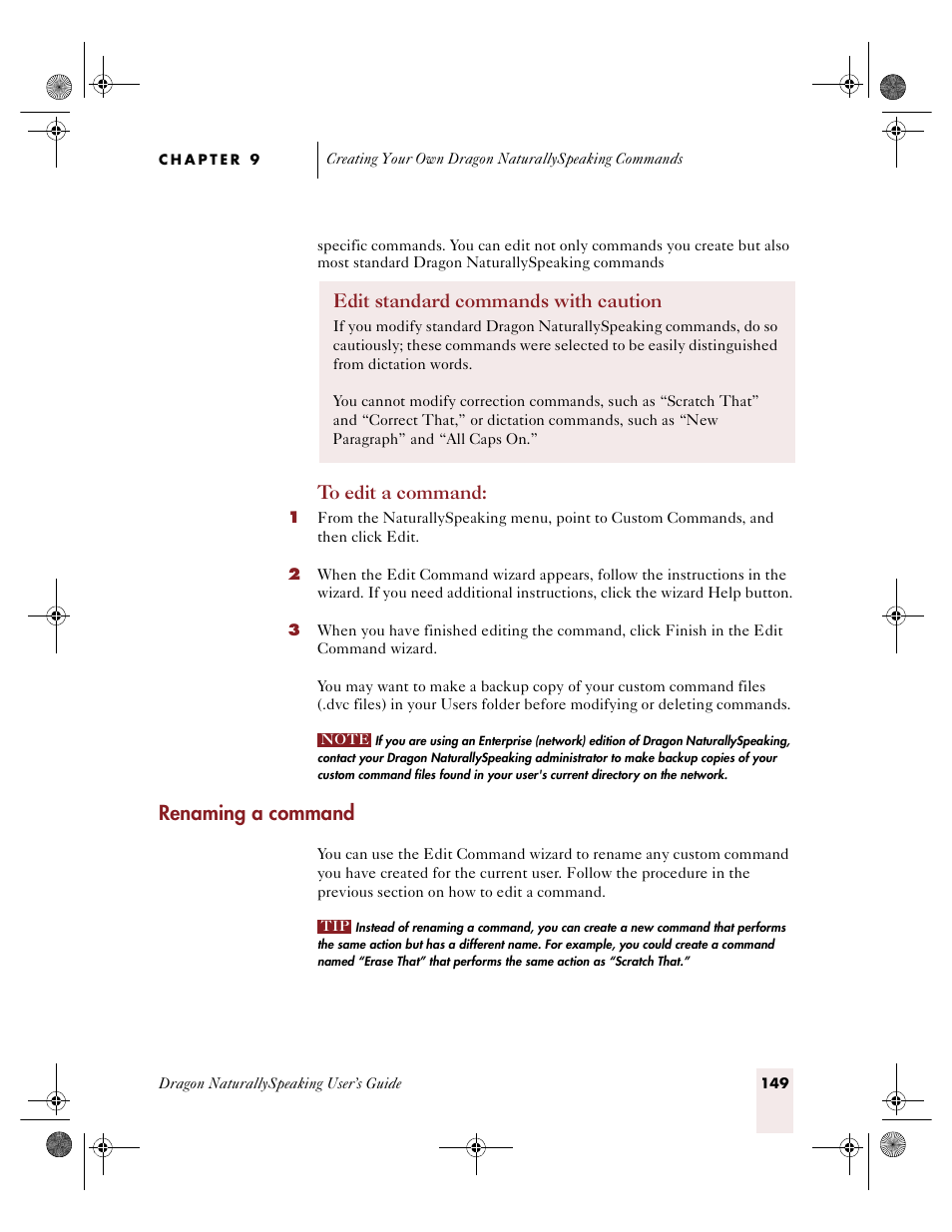 Renaming a command, Edit standard commands with caution | Sony ICD-R100VTP User Manual | Page 155 / 222