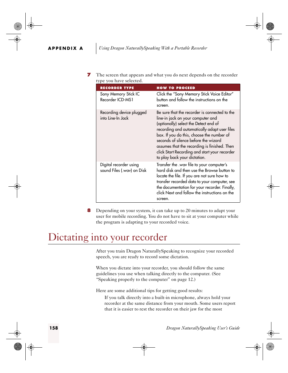 Dictating into your recorder | Sony ICD-R100VTP User Manual | Page 164 / 222