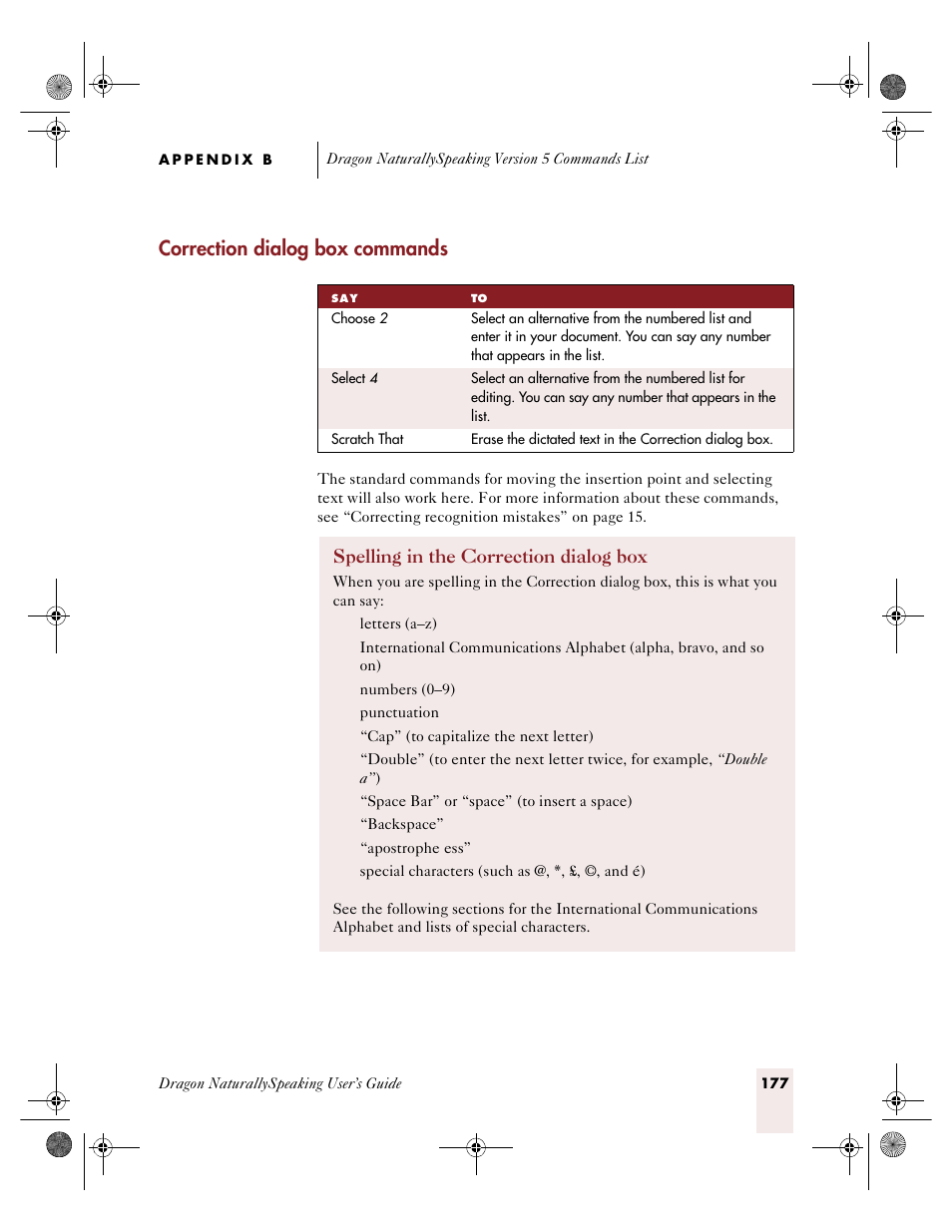 Correction dialog box commands, Spelling in the correction dialog box | Sony ICD-R100VTP User Manual | Page 183 / 222