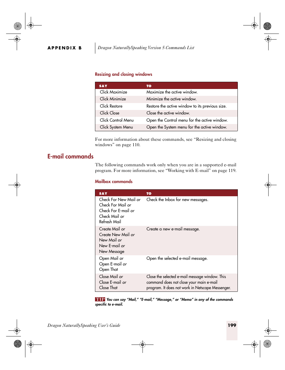 E-mail commands | Sony ICD-R100VTP User Manual | Page 205 / 222