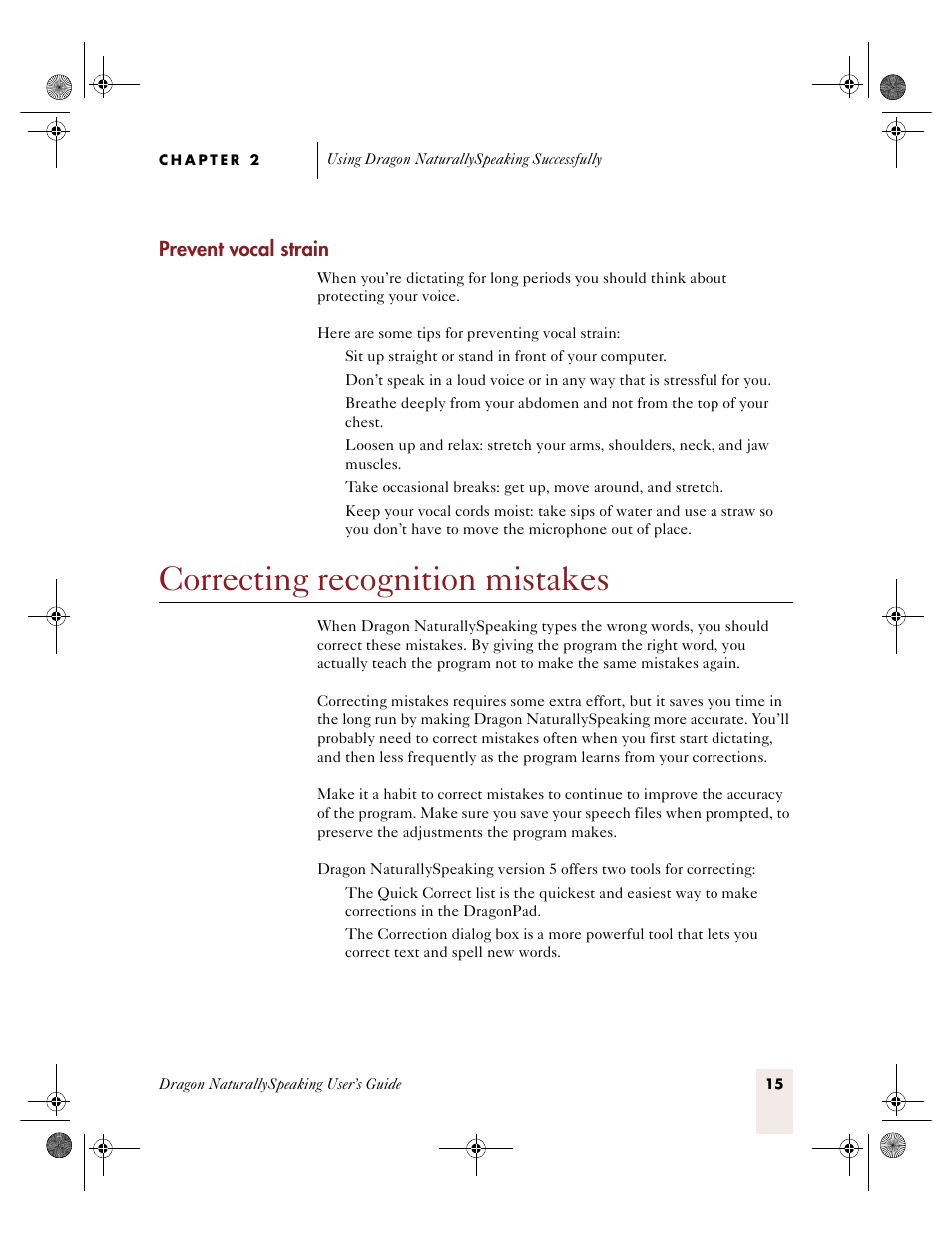 Correcting recognition mistakes, Prevent vocal strain | Sony ICD-R100VTP User Manual | Page 21 / 222