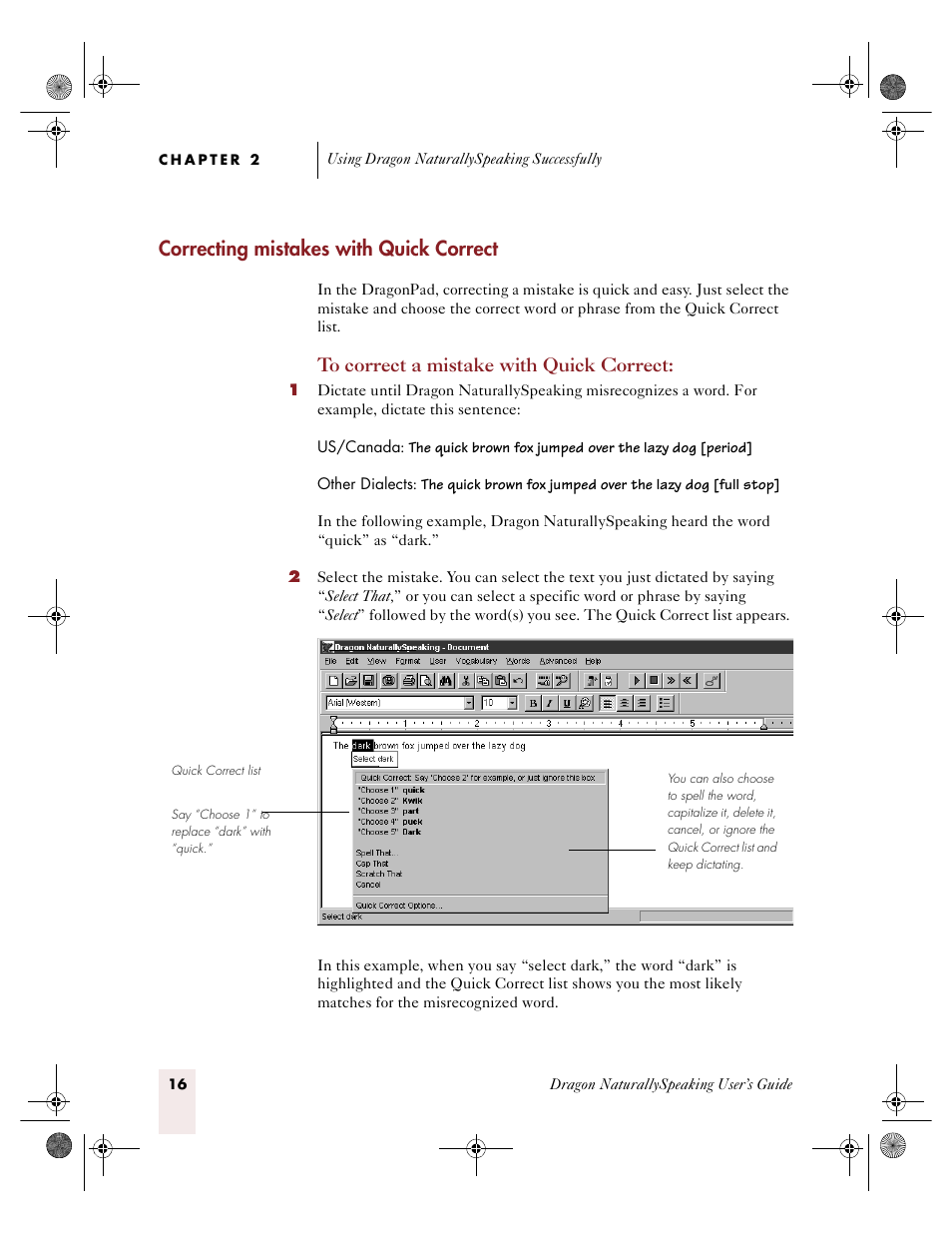 Correcting mistakes with quick correct | Sony ICD-R100VTP User Manual | Page 22 / 222