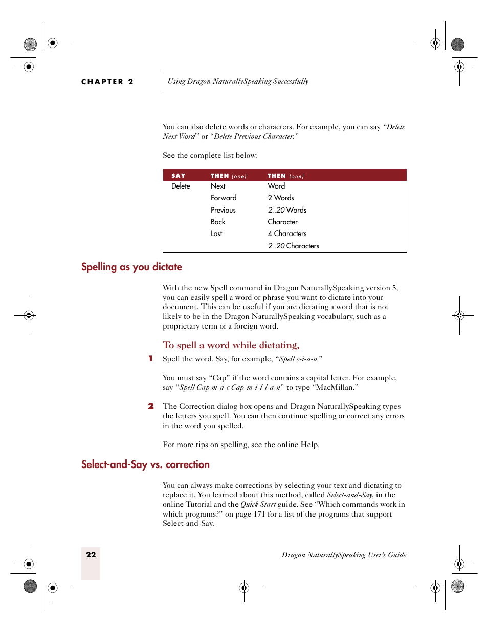 Spelling as you dictat, Ge 22, Spelling as you dictate | Select-and-say vs. correction | Sony ICD-R100VTP User Manual | Page 28 / 222