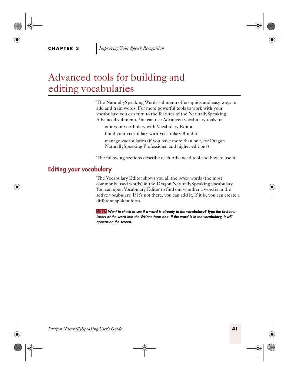 E 41), Editing your vocabulary | Sony ICD-R100VTP User Manual | Page 47 / 222