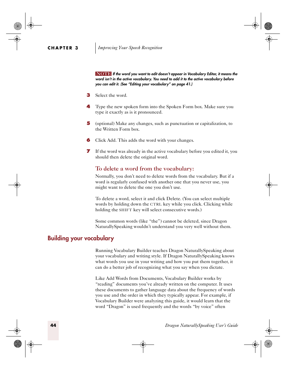 Ge 44), Building your vocabulary | Sony ICD-R100VTP User Manual | Page 50 / 222