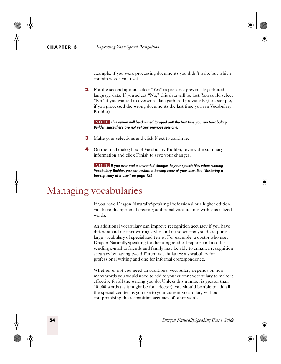 Managing vocabularies, Ee “managing vocabularie, Ction on “managing vocabularie | Sony ICD-R100VTP User Manual | Page 60 / 222