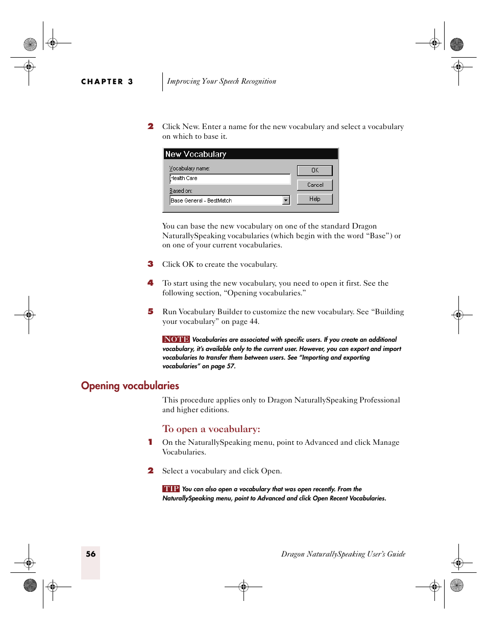 Opening vocabularies | Sony ICD-R100VTP User Manual | Page 62 / 222