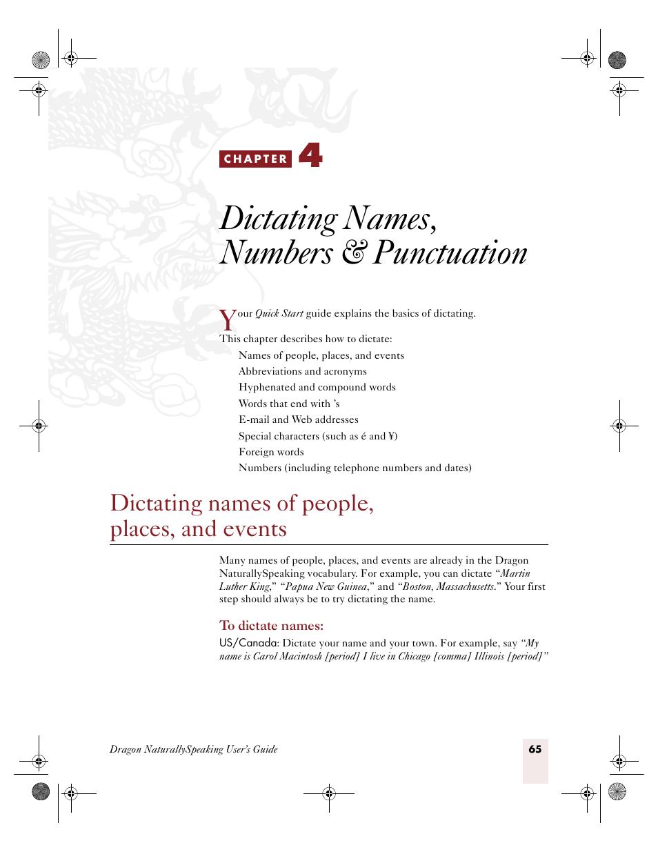 Dictating names, numbers & punctuation, Dictating names of people, places, and events, C h a p t e r 4 | Sony ICD-R100VTP User Manual | Page 71 / 222