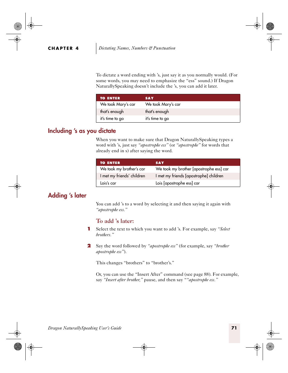 Including ’s as you dictate, Adding ’s later | Sony ICD-R100VTP User Manual | Page 77 / 222