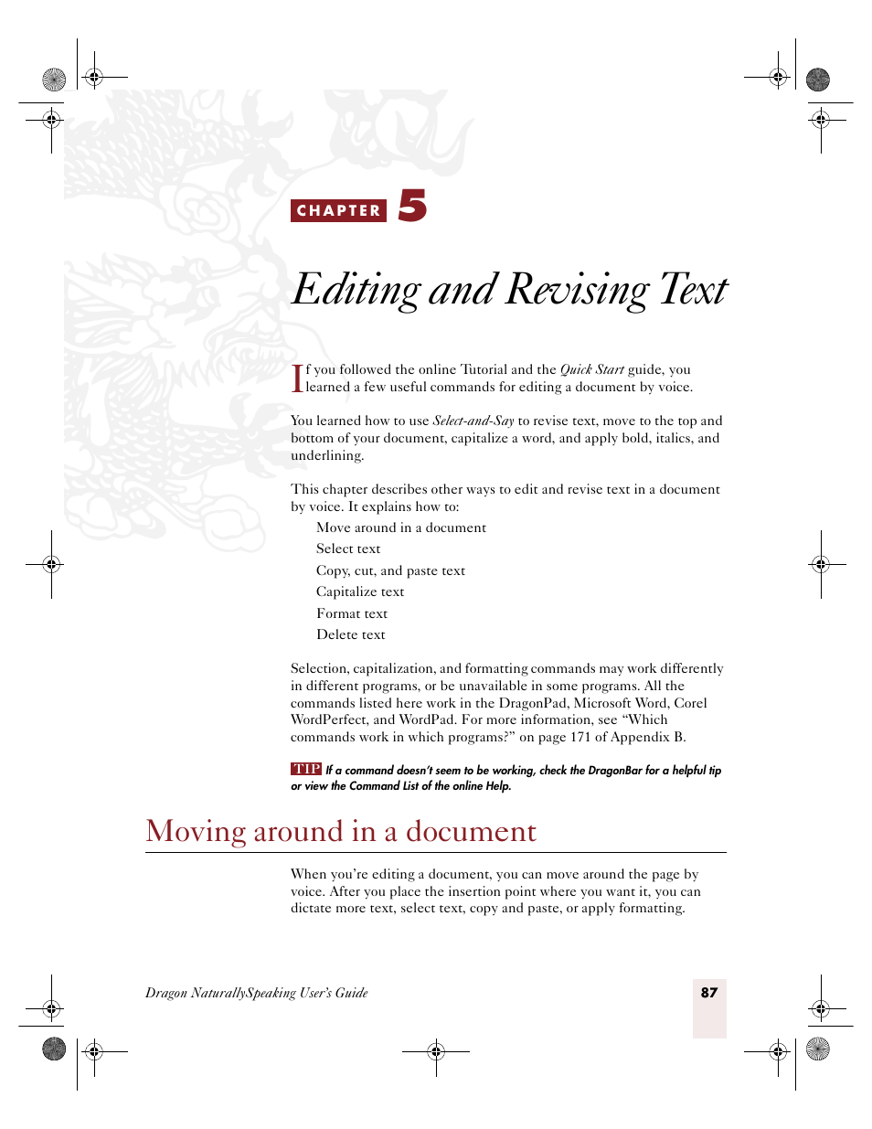 Editing and revising text, Moving around in a document, C h a p t e r 5 | Sony ICD-R100VTP User Manual | Page 93 / 222