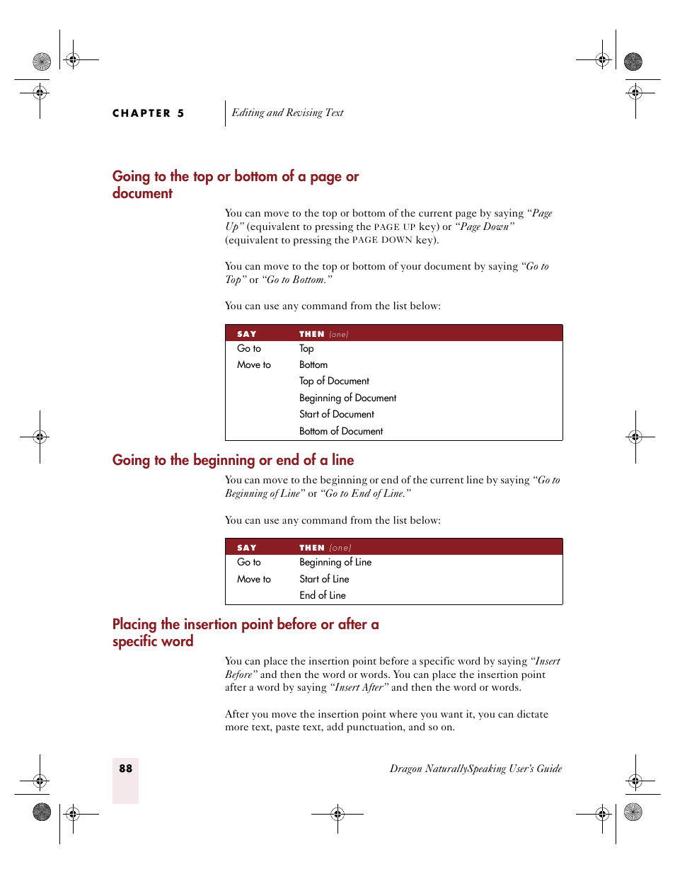 Going to the top or bottom of a page or document, Going to the beginning or end of a line | Sony ICD-R100VTP User Manual | Page 94 / 222