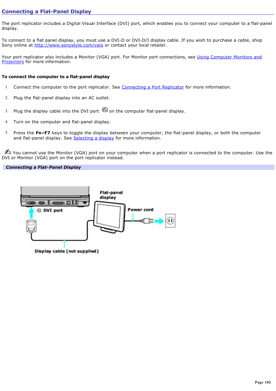 Connecting a flat-panel display | Sony PCG-V505AC User Manual | Page 102 / 164