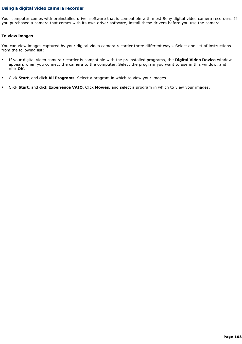 Using a digital video camera recorder | Sony PCG-V505AC User Manual | Page 108 / 164