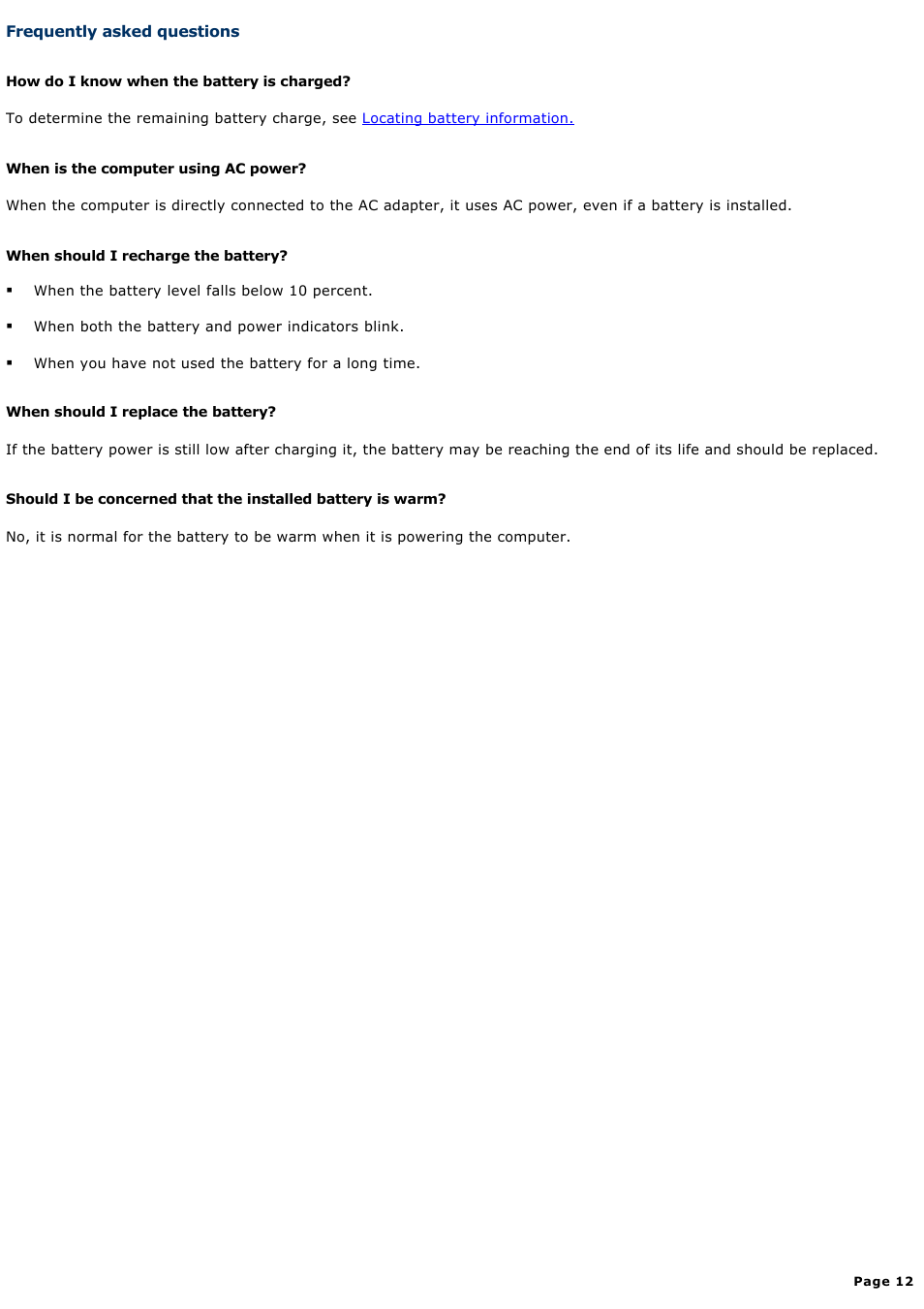 Frequently asked questions | Sony PCG-V505AC User Manual | Page 12 / 164