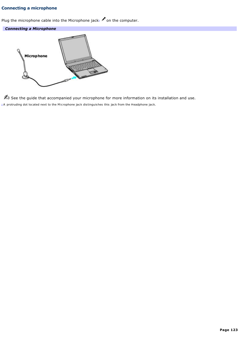 Connecting a microphone | Sony PCG-V505AC User Manual | Page 123 / 164