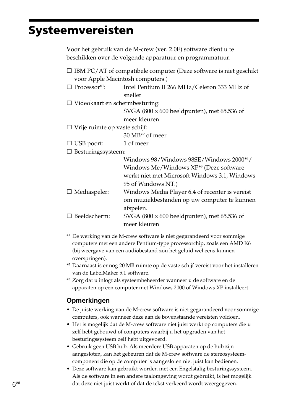 Systeemvereisten | Sony MDS-PC3 User Manual | Page 118 / 254