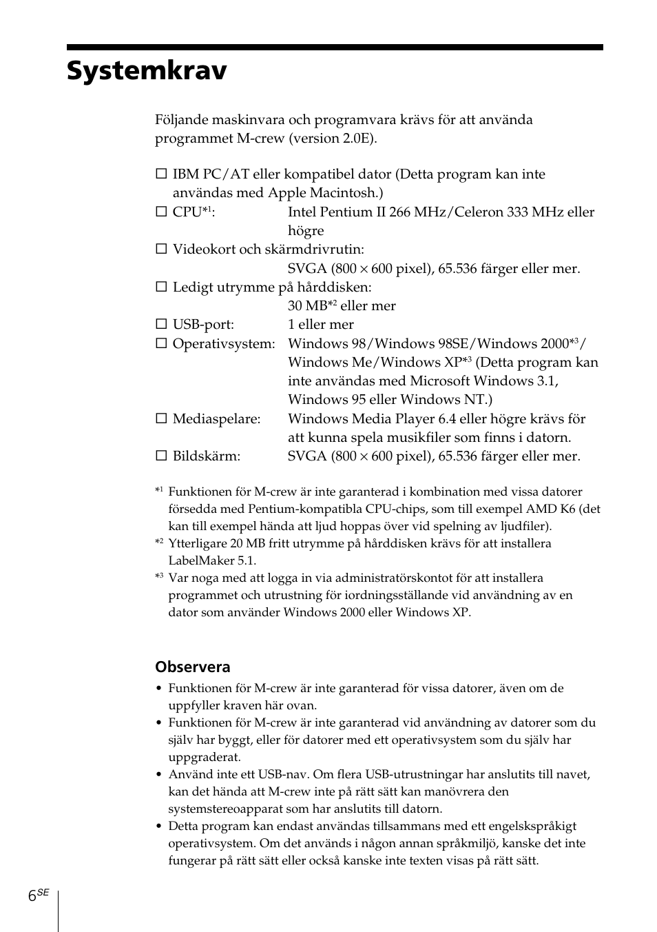 Systemkrav | Sony MDS-PC3 User Manual | Page 146 / 254