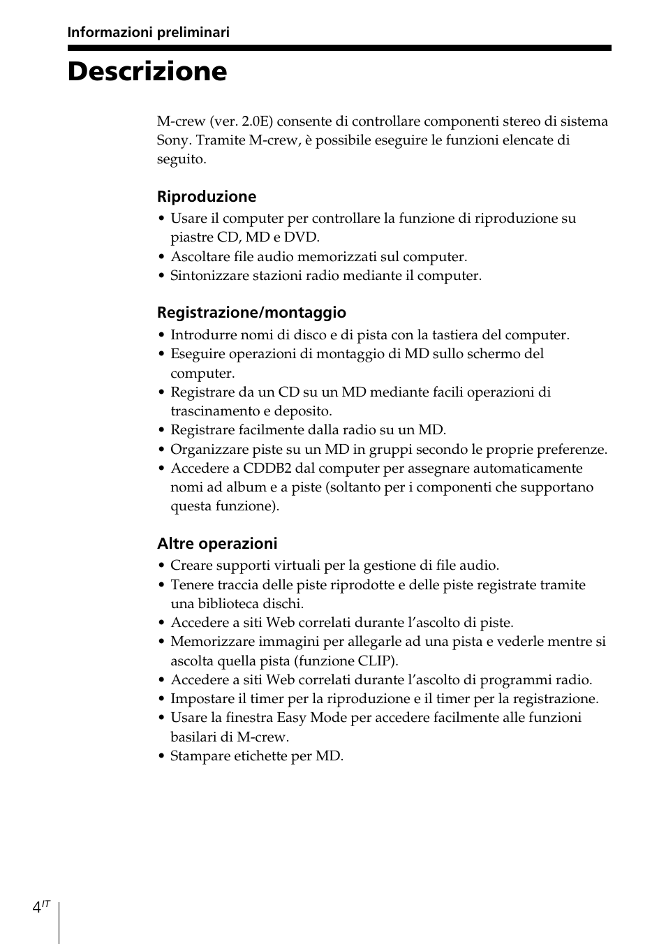 Informazioni preliminari, Descrizione | Sony MDS-PC3 User Manual | Page 172 / 254