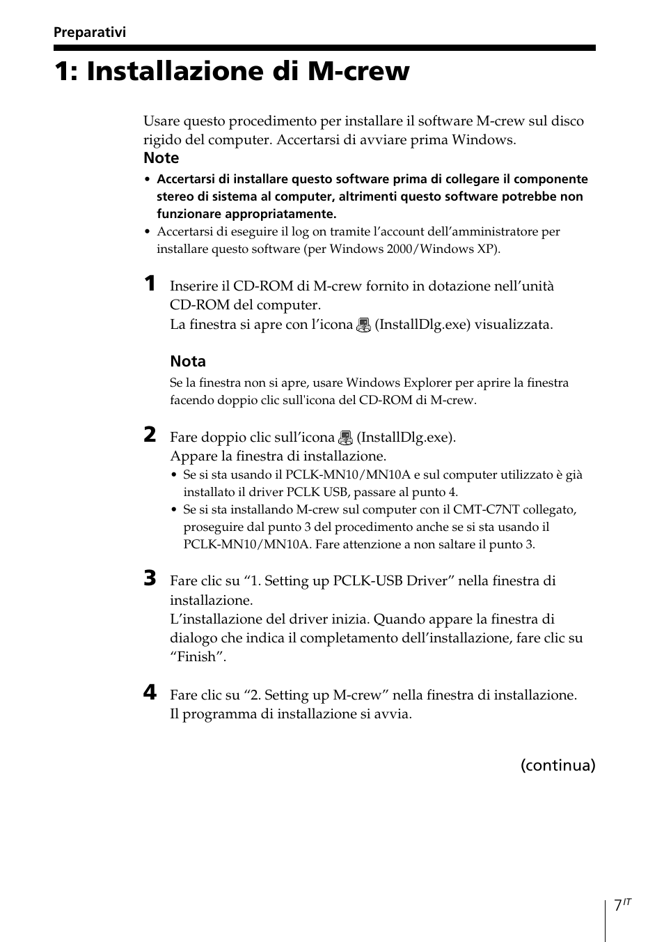 Preparativi, Installazione di m-crew | Sony MDS-PC3 User Manual | Page 175 / 254