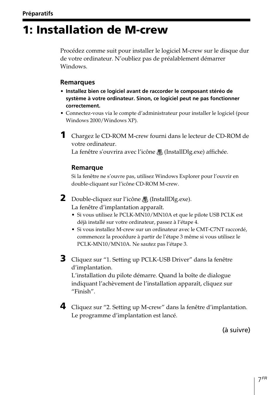 Préparatifs, Installation de m-crew | Sony MDS-PC3 User Manual | Page 35 / 254