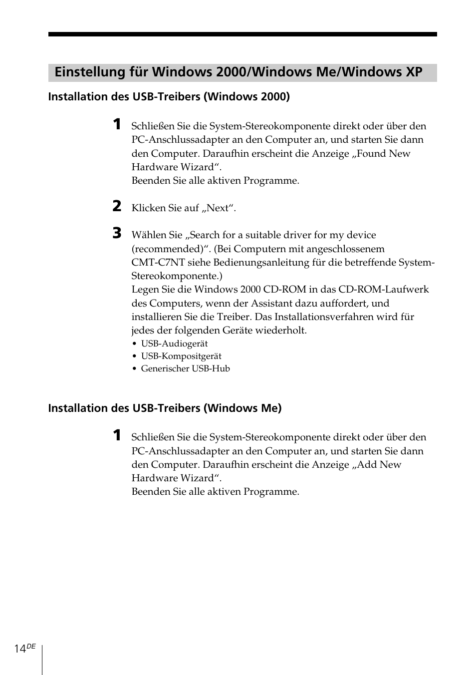 Einstellung für windows 2000/windows me/windows xp | Sony MDS-PC3 User Manual | Page 70 / 254