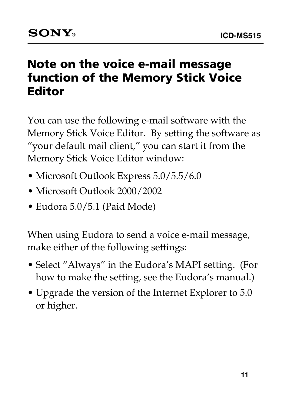 Sony ICD-MS515 User Manual | 1 page