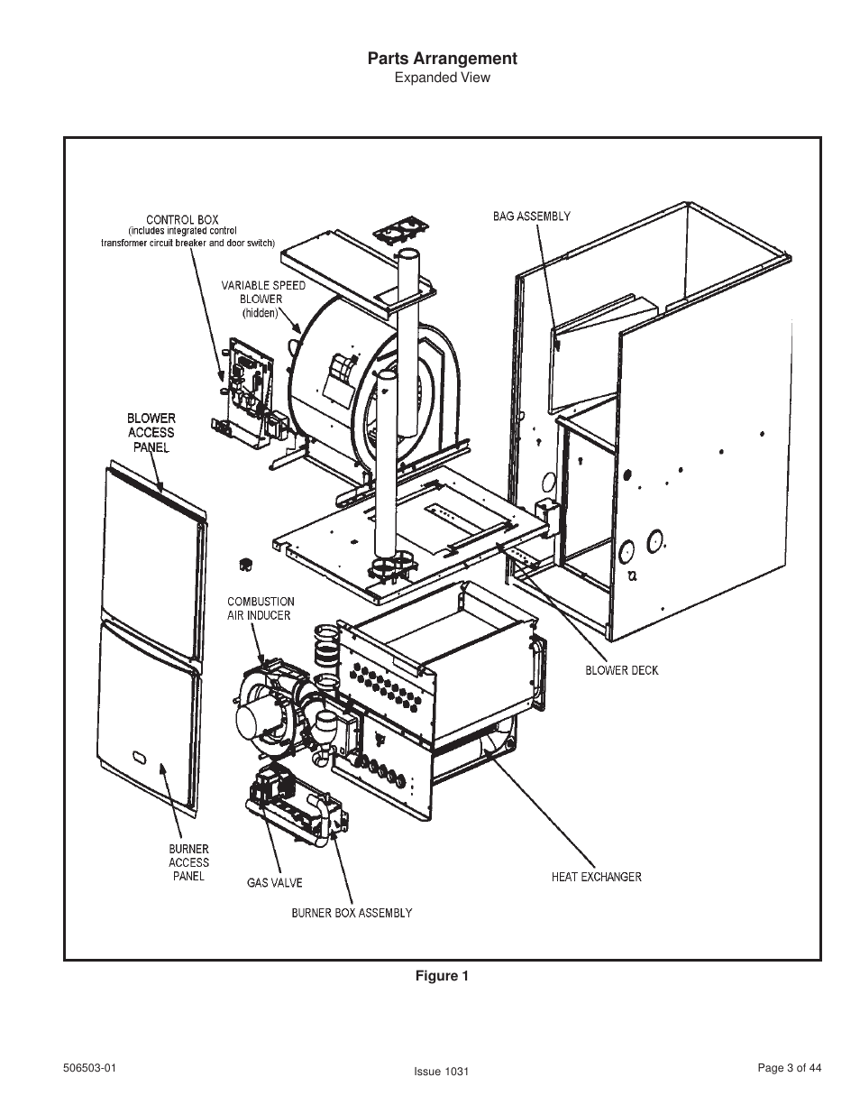 Parts arrangement | Allied Air Enterprises 92G1DF User Manual | Page 3 / 44