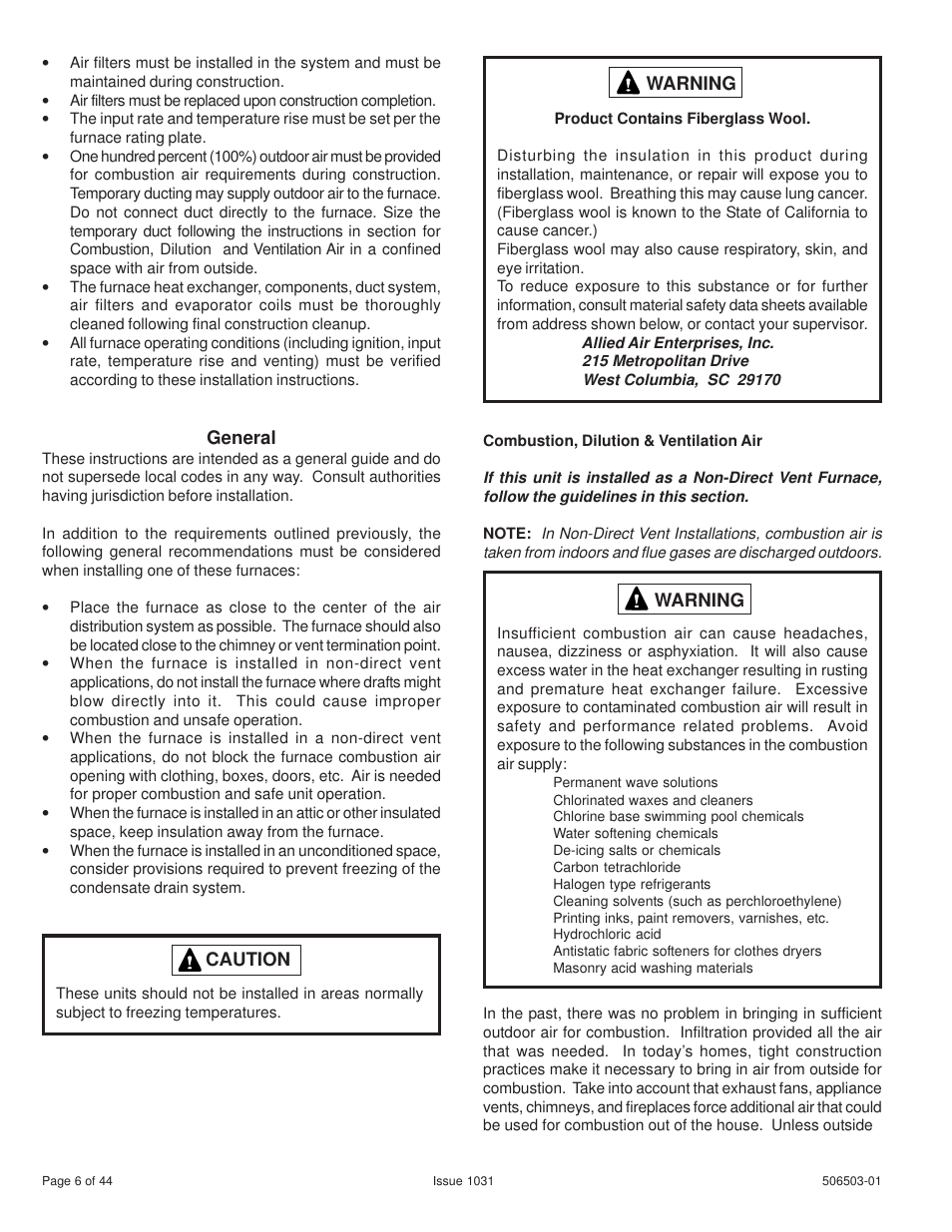 Allied Air Enterprises 92G1DF User Manual | Page 6 / 44