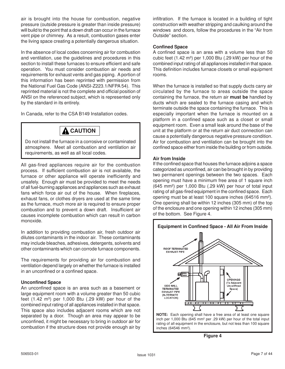 Caution | Allied Air Enterprises 92G1DF User Manual | Page 7 / 44