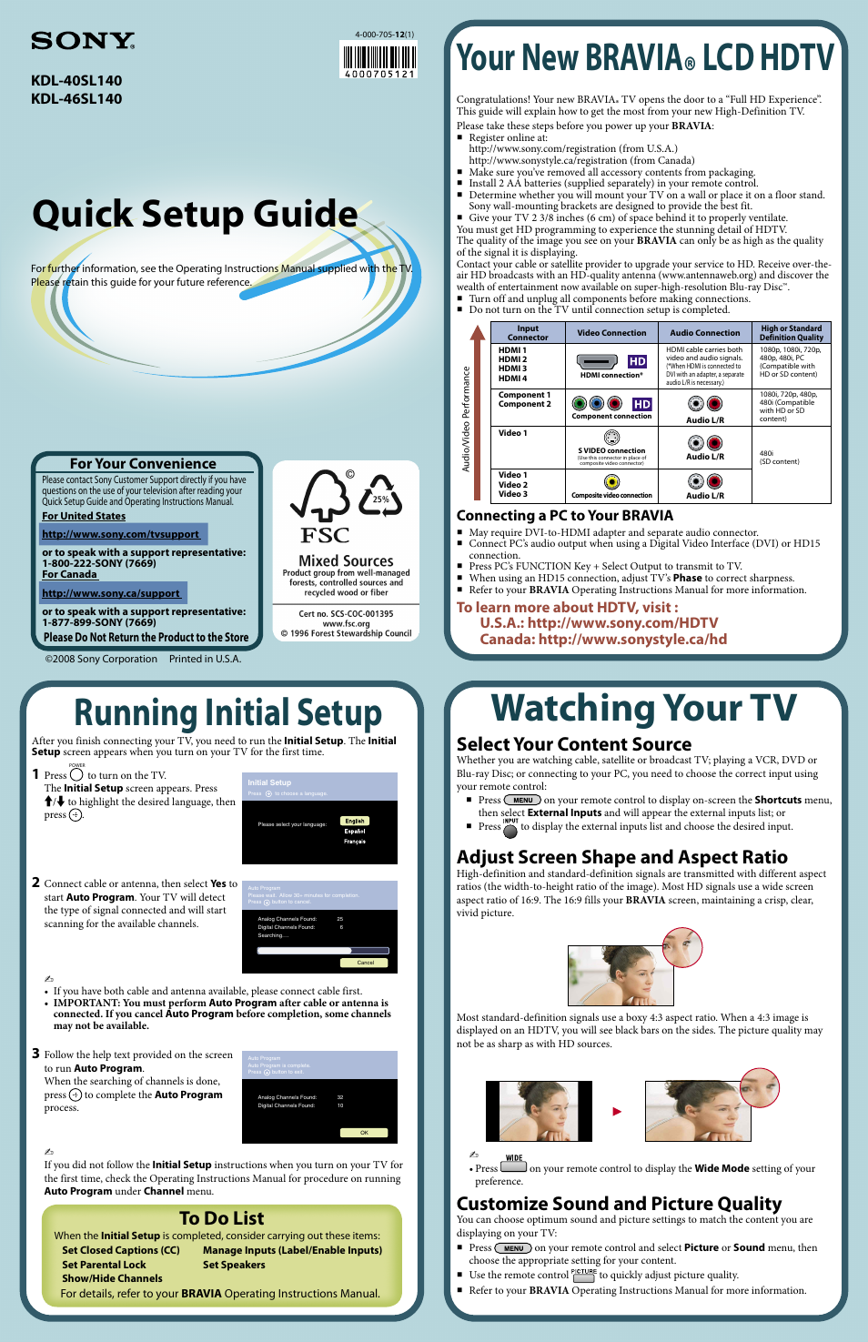 Sony KDL-40SL140 User Manual | 2 pages