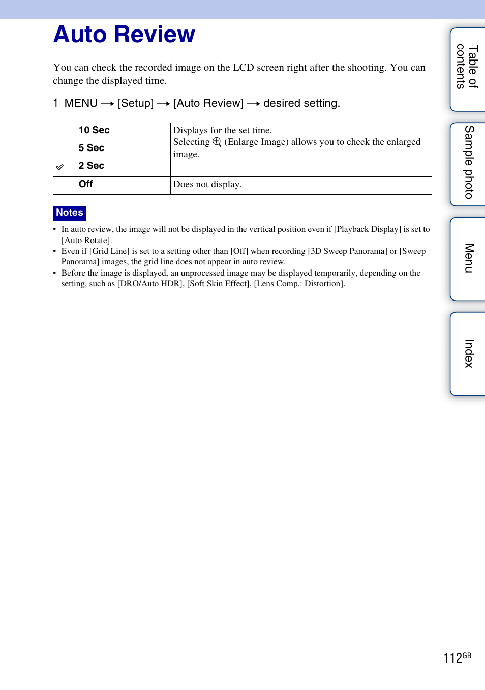 Auto review | Sony NEX-F3 User Manual | Page 112 / 206