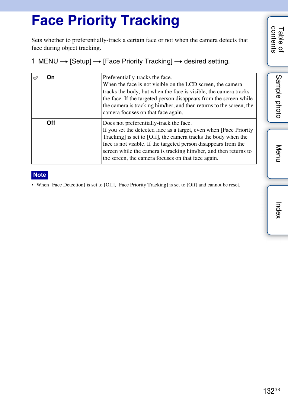 Face priority tracking | Sony NEX-F3 User Manual | Page 132 / 206