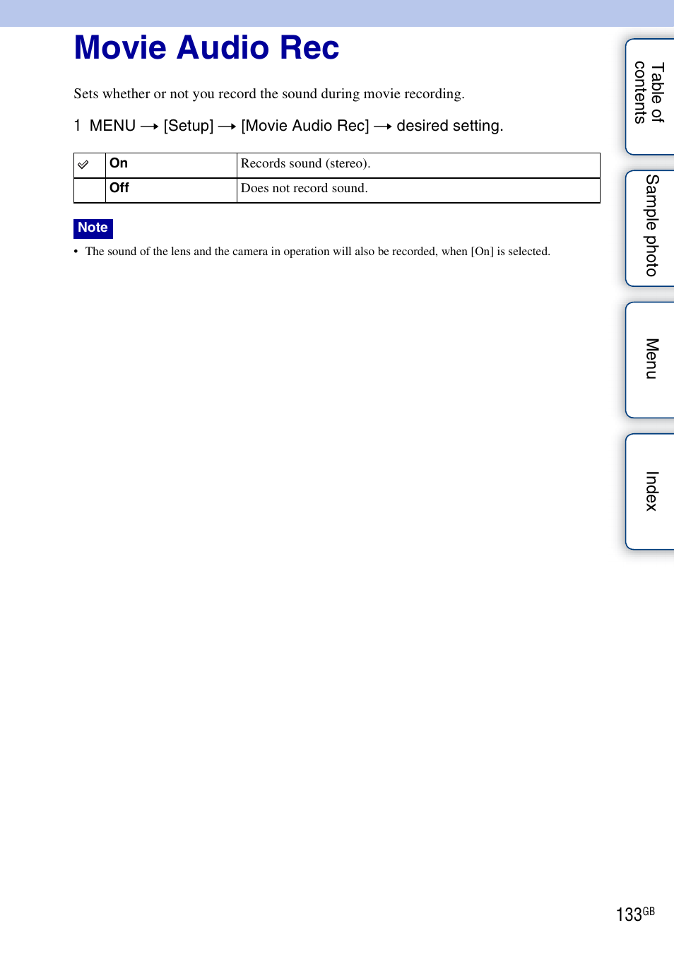 Movie audio rec | Sony NEX-F3 User Manual | Page 133 / 206