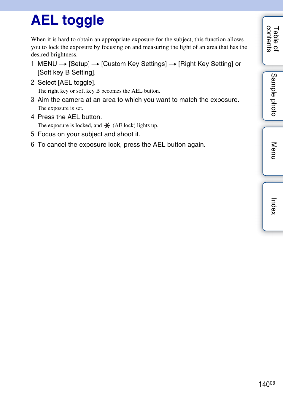 Ael toggle | Sony NEX-F3 User Manual | Page 140 / 206