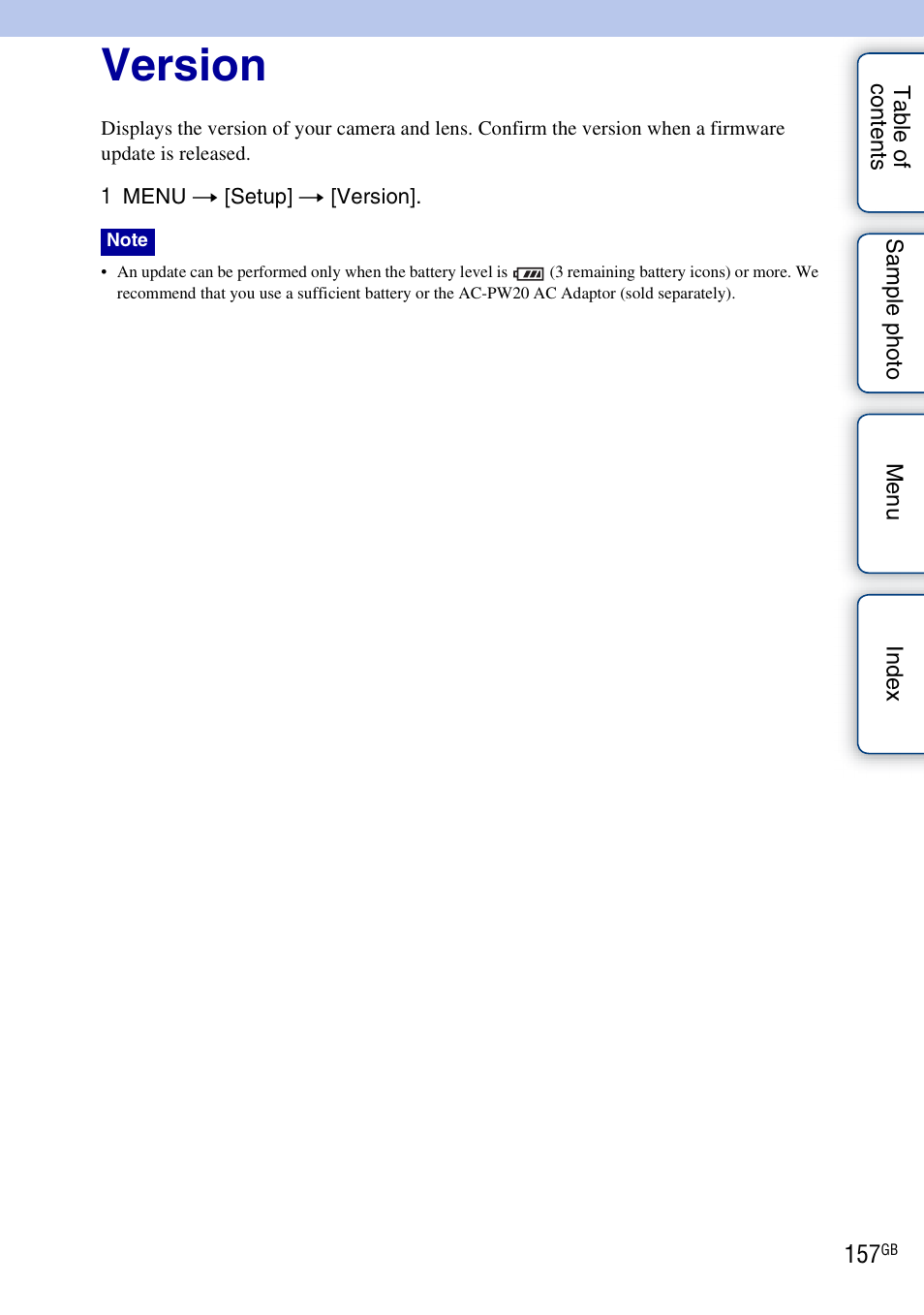 Version | Sony NEX-F3 User Manual | Page 157 / 206