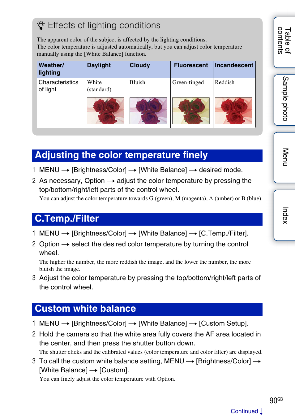 Effects of lighting conditions | Sony NEX-F3 User Manual | Page 90 / 206