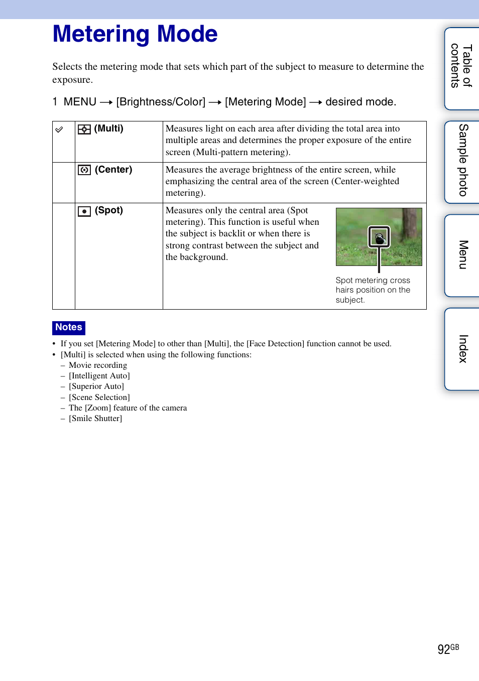 Metering mode | Sony NEX-F3 User Manual | Page 92 / 206