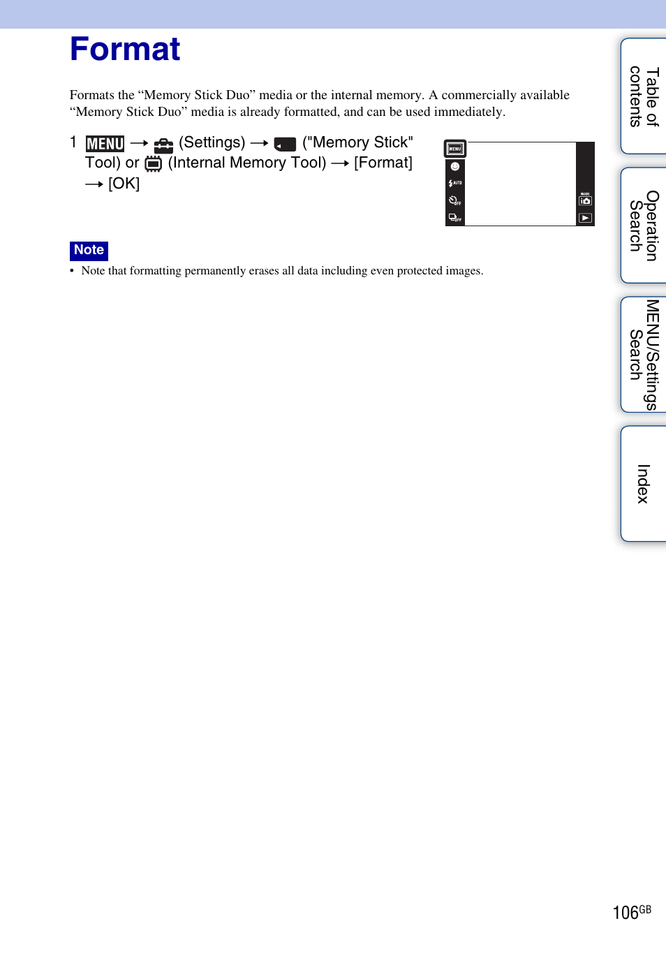 Format | Sony DSC-TX1 User Manual | Page 106 / 150