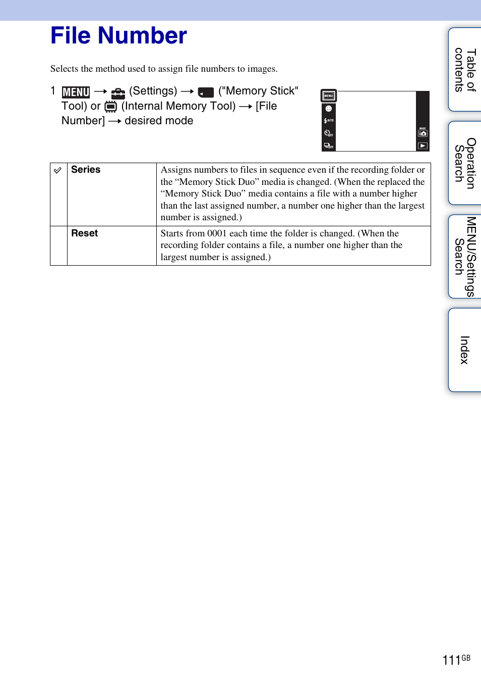 File number | Sony DSC-TX1 User Manual | Page 111 / 150
