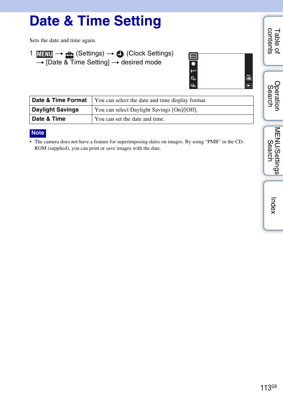 Date & time setting | Sony DSC-TX1 User Manual | Page 113 / 150