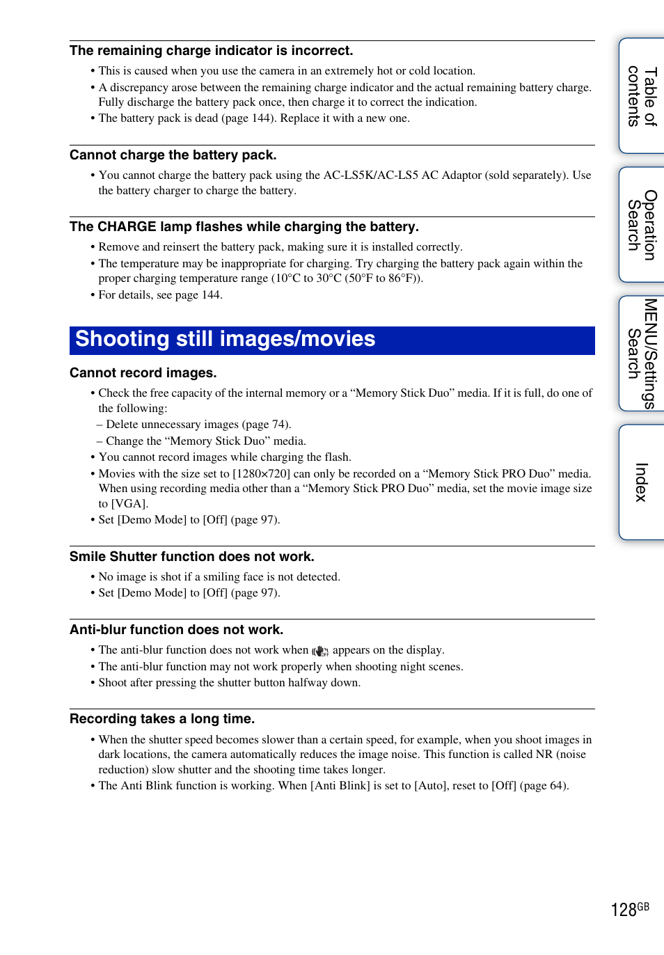 Shooting still images/movies | Sony DSC-TX1 User Manual | Page 128 / 150