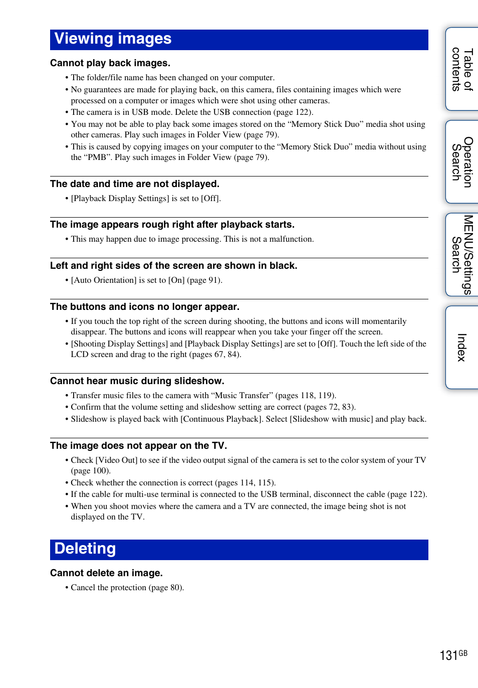 Viewing images deleting | Sony DSC-TX1 User Manual | Page 131 / 150