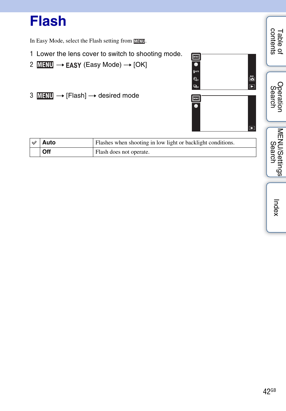 Flash | Sony DSC-TX1 User Manual | Page 42 / 150