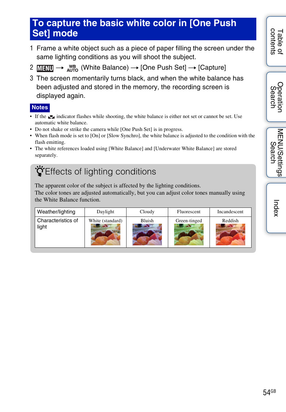 Effects of lighting conditions | Sony DSC-TX1 User Manual | Page 54 / 150