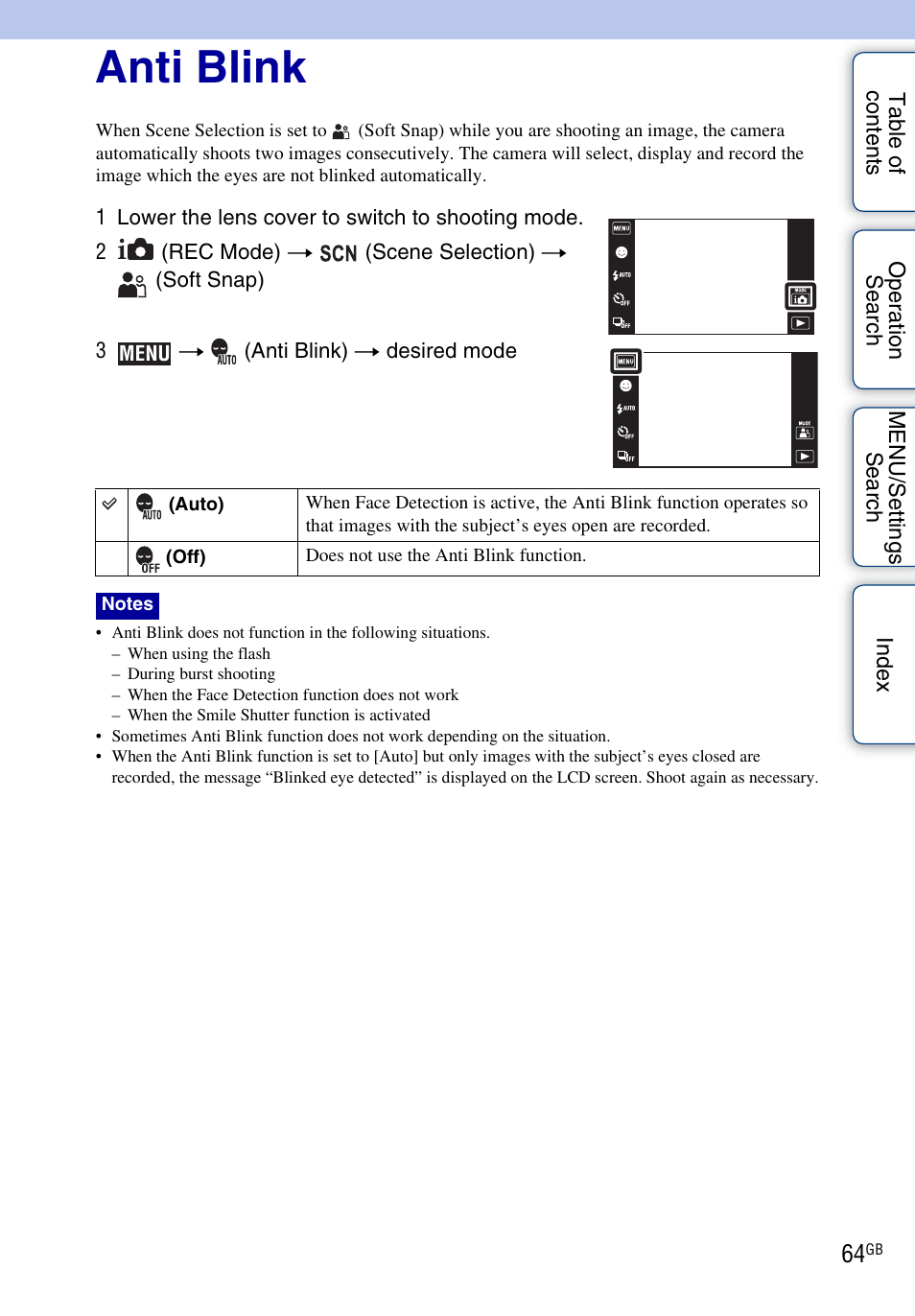 Anti blink | Sony DSC-TX1 User Manual | Page 64 / 150
