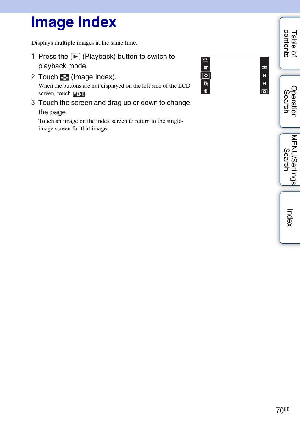 Image index | Sony DSC-TX1 User Manual | Page 70 / 150