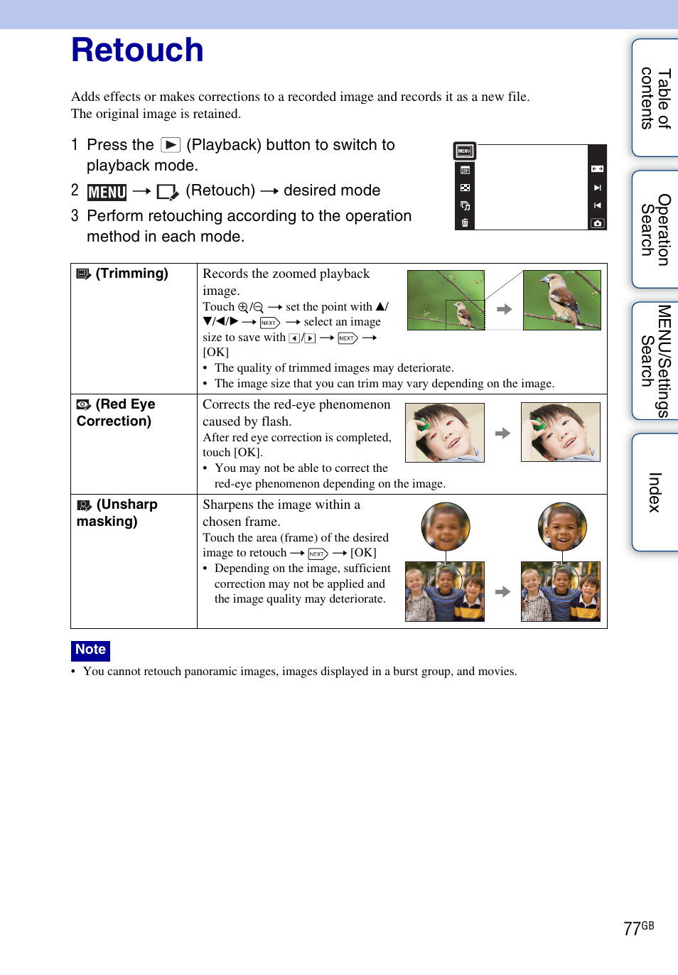 Retouch, Retouch) | Sony DSC-TX1 User Manual | Page 77 / 150