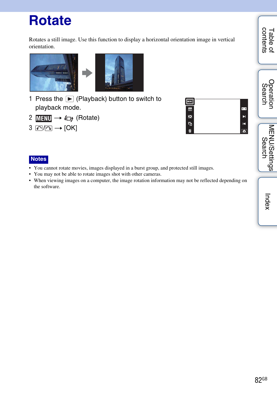 Rotate, Rotate) | Sony DSC-TX1 User Manual | Page 82 / 150